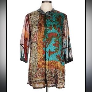 Beate Heymann Multicolor Bohemian Silk Blouse Size 4